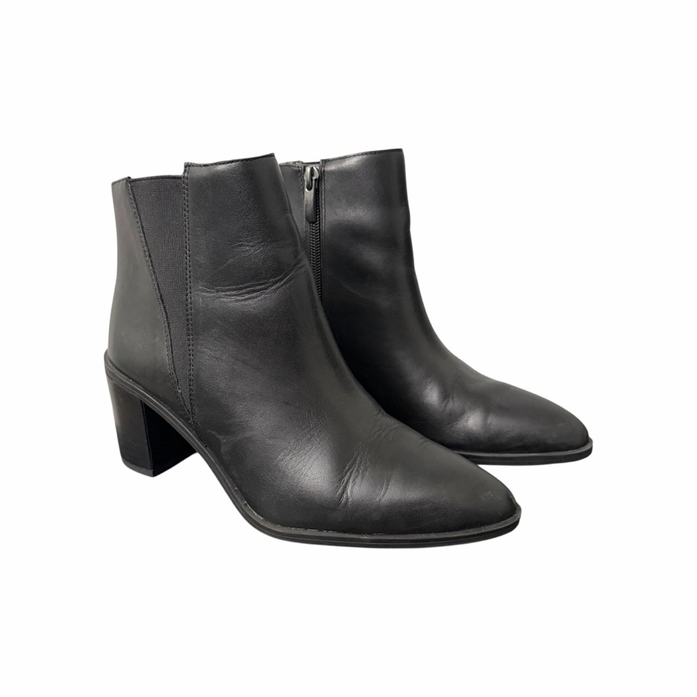 Franco Sarto Size 6.5 Leather Booties Ankle Boots Side Zipper Bette2 Black Used